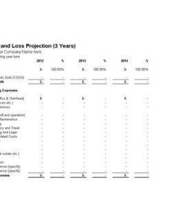 3 Years Projected Profit and Loss Statement Template