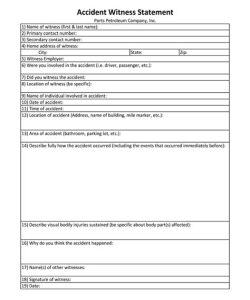 Accident Incident Witness Statement Template