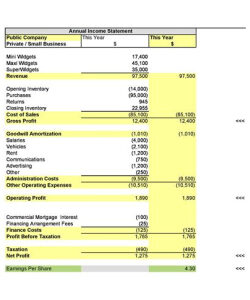 Accounting Class Income Statement Template