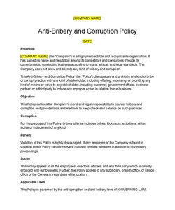 Anti Bribery Policy Statement Template