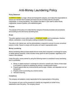 Anti Money Laundering Policy Statement Template